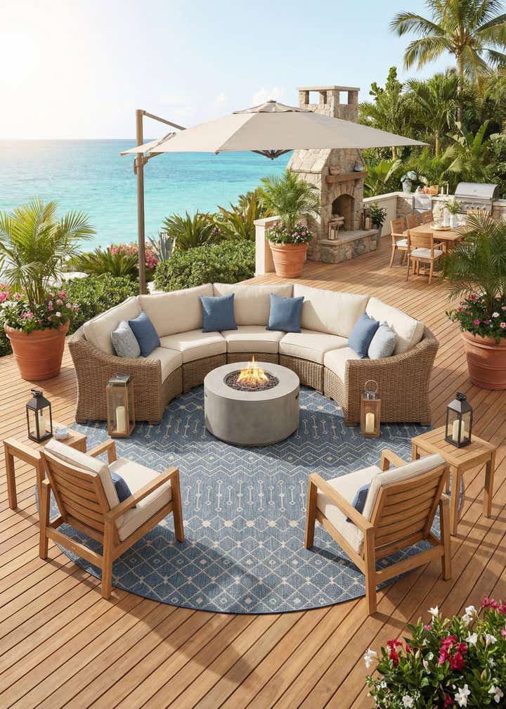 13' x 13' Easy-Clean Trellis Indoor / Outdoor Round Rug