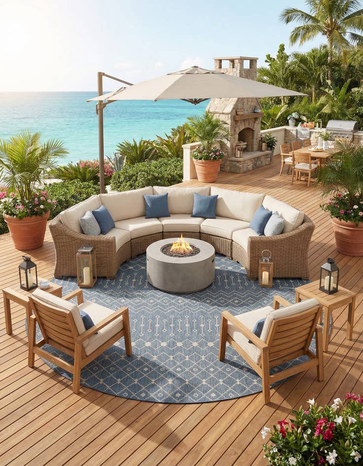 Detail image of 13' x 13' Washable Lattice Indoor / Outdoor Round Rug