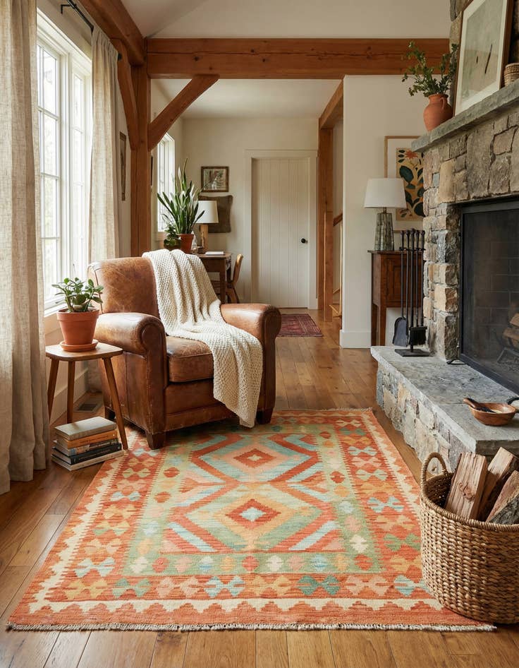 Detail image of 3' 2 x 5' Hand Woven Kilim Waziri Wool Rug