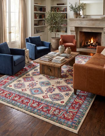 6' 7 x 9' 9 Hand Knotted Kazak Rug