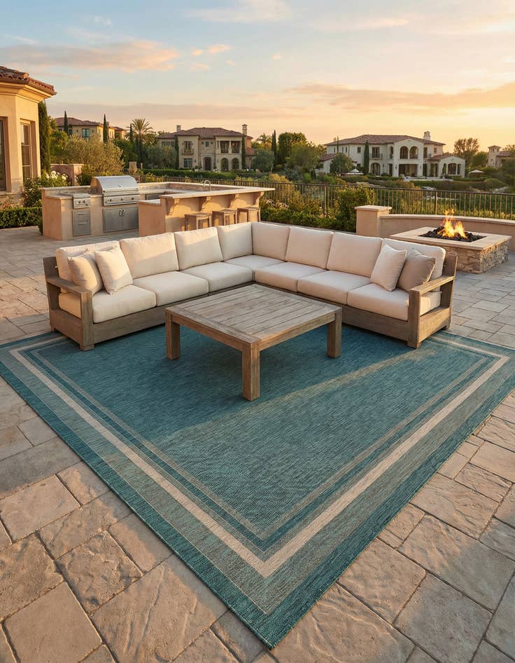 Detail image of 13' x 13'  Washable Border Indoor / Outdoor Square Rug