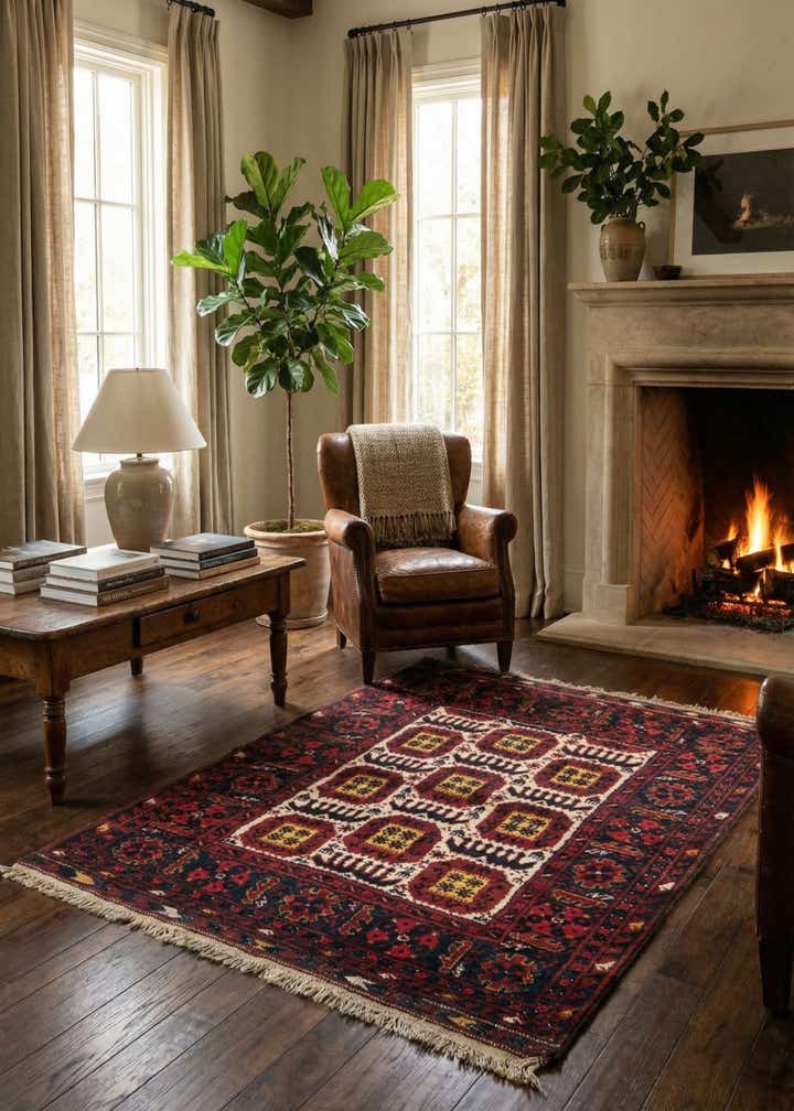 3' 10 x 4' 10 Hand Knotted Afghan Akhche Wool Rug