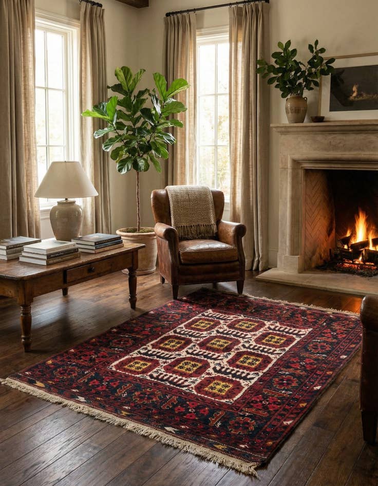 Detail image of 3' 10 x 4' 10 Hand Knotted Afghan Akhche Wool Rug