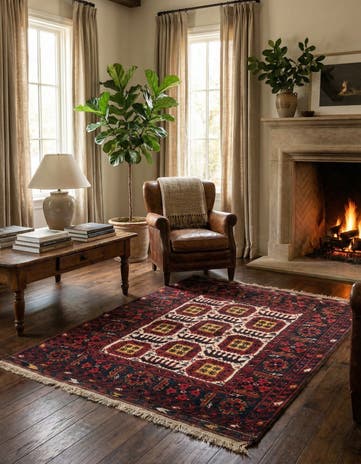 3' 10 x 4' 10 Hand Knotted Afghan Akhche Wool Rug