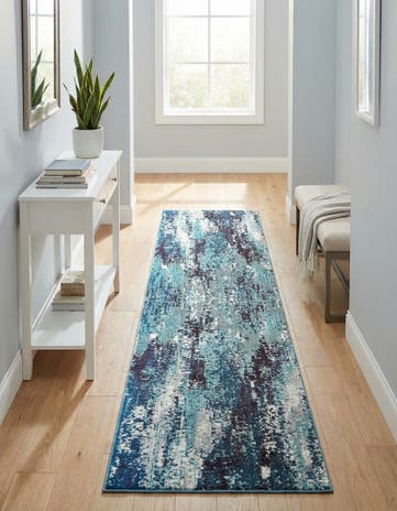 Blue Washable Sevilla Runner Rug