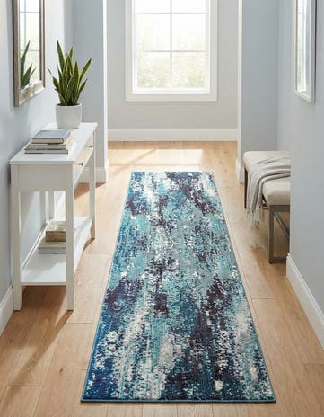 Blue Washable Sevilla Runner Rug