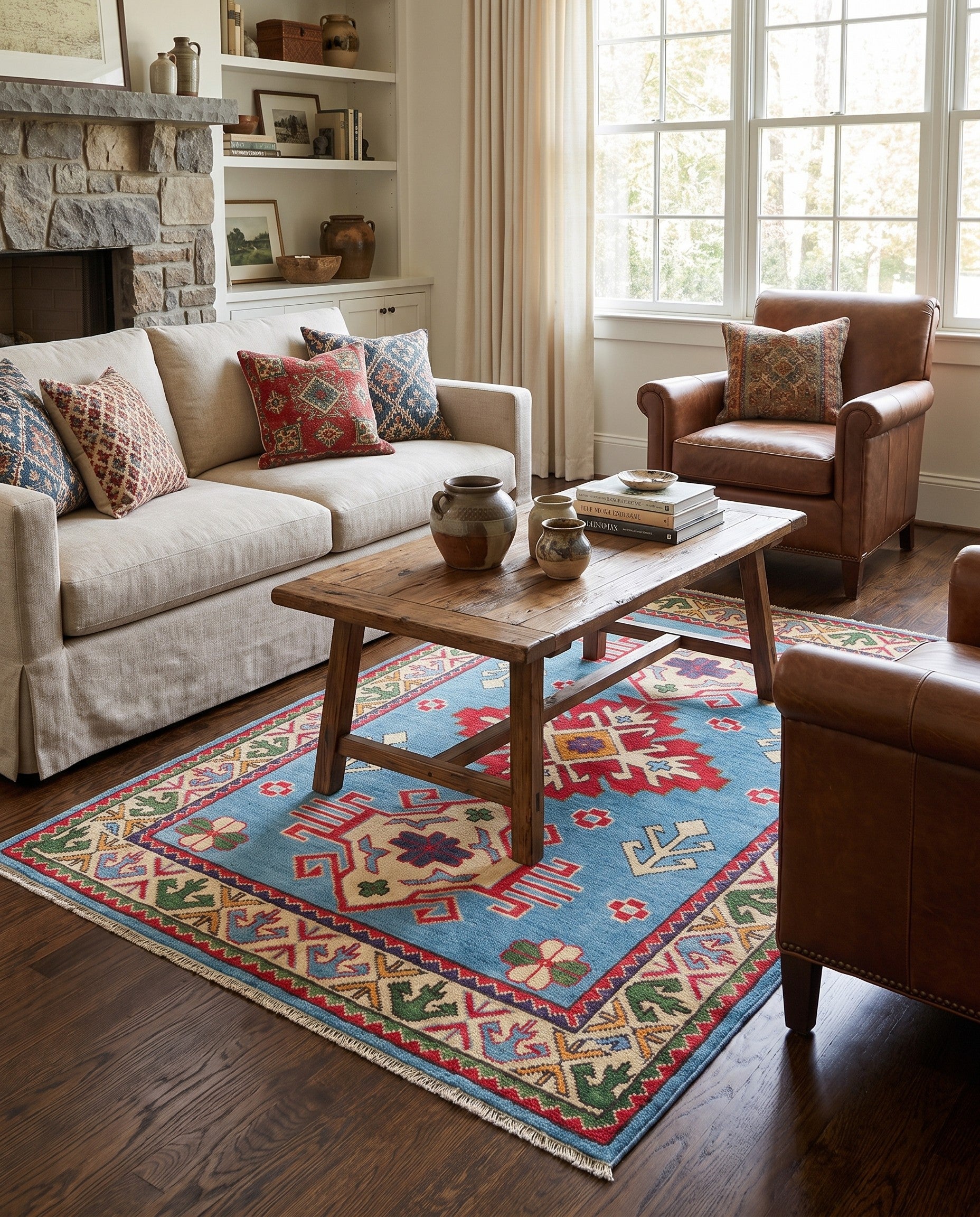 3' 4 x 4' 11 Hand Knotted Kazak Rug