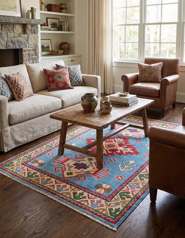 3' 4 x 4' 11 Hand Knotted Kazak Rug
