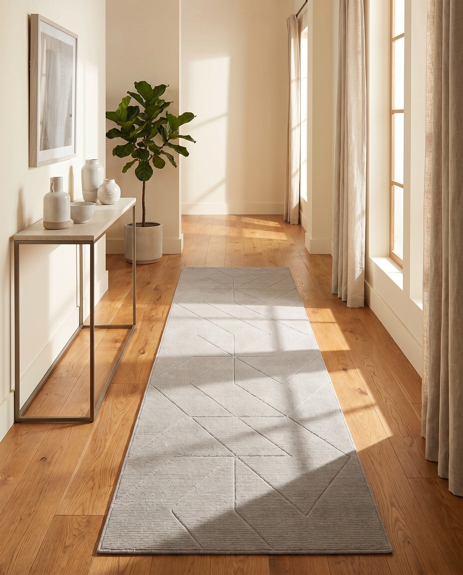 Steel gray WoolCraft Geometric Runner Rug