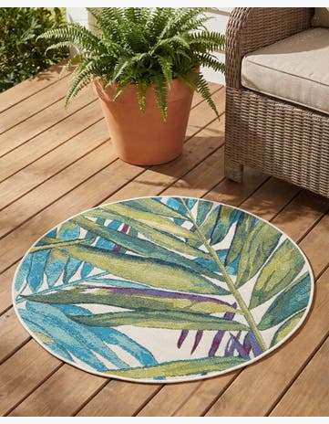 3' x 3' Easy-Clean Botanical Indoor / Outdoor Round Rug