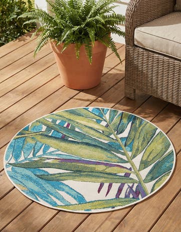 3' x 3' Easy-Clean Botanical Indoor / Outdoor Round Rug