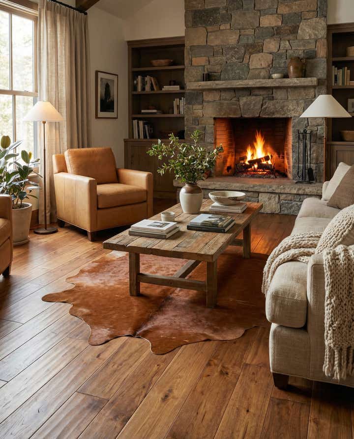4' 11 x 4' 11 Cowhide Leather Square Rug