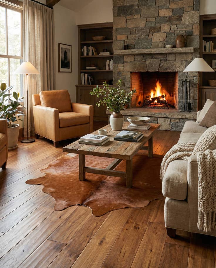 Detail image of 4' 11 x 4' 11 Cowhide Leather Square Rug