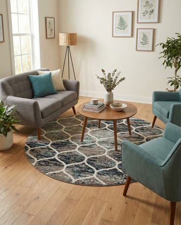  6' x 6' Lattice Frieze Round Rug