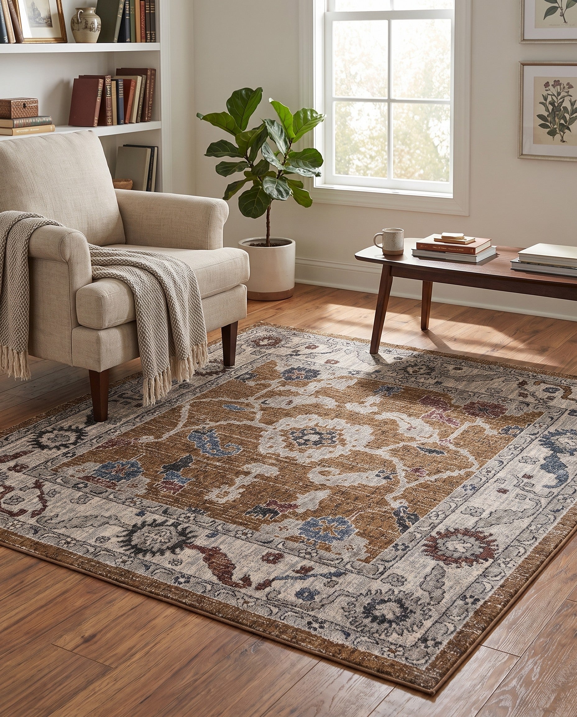 Almond Eco Traditional Square Rug