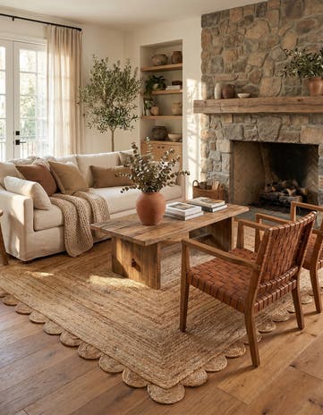 Natural Hand Woven Scallop Braided Jute Rug