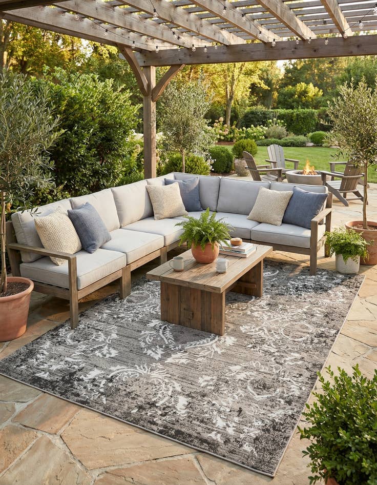 Detail image of 9' x 12' Easy-Clean Botanical Indoor / Outdoor Rug