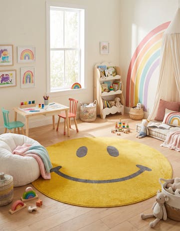 6' 1 x 6' 1 Smiley Face Whimsy Kids Round Rug