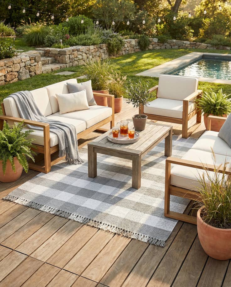 Detail image of 6' x 9' Easy-Clean Eco Plaid Washable Indoor / Outdoor Rug