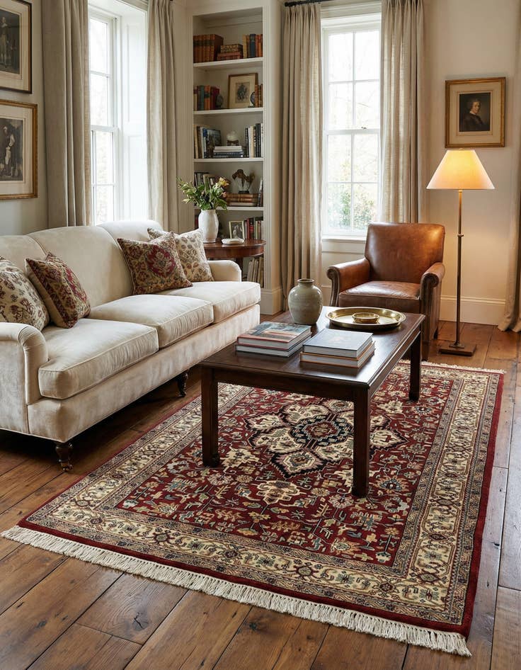 Detail image of 4' 2 x 6' 6 Hand Knotted Jaipur Agra Wool Rug