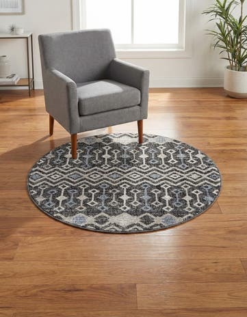Charcoal Gray Eco Trellis Round Rug
