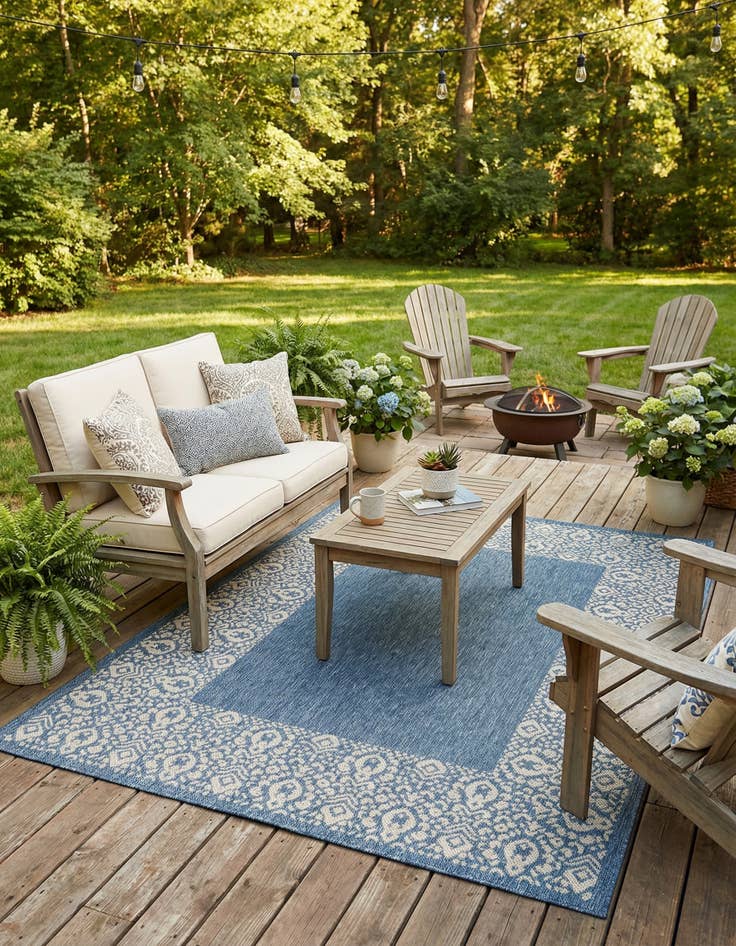 Detail image of 5' 3 x 7'  Washable Border Indoor / Outdoor Rug