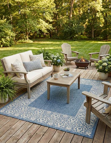 5' 3 x 7' Easy-Clean Border Indoor / Outdoor Rug