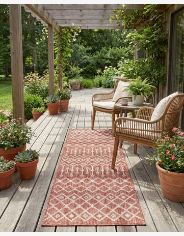 Rust Red Easy-Clean Lattice Indoor / Outdoor Runner Rug