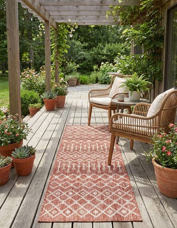 Rust Red Easy-Clean Lattice Indoor / Outdoor Runner Rug