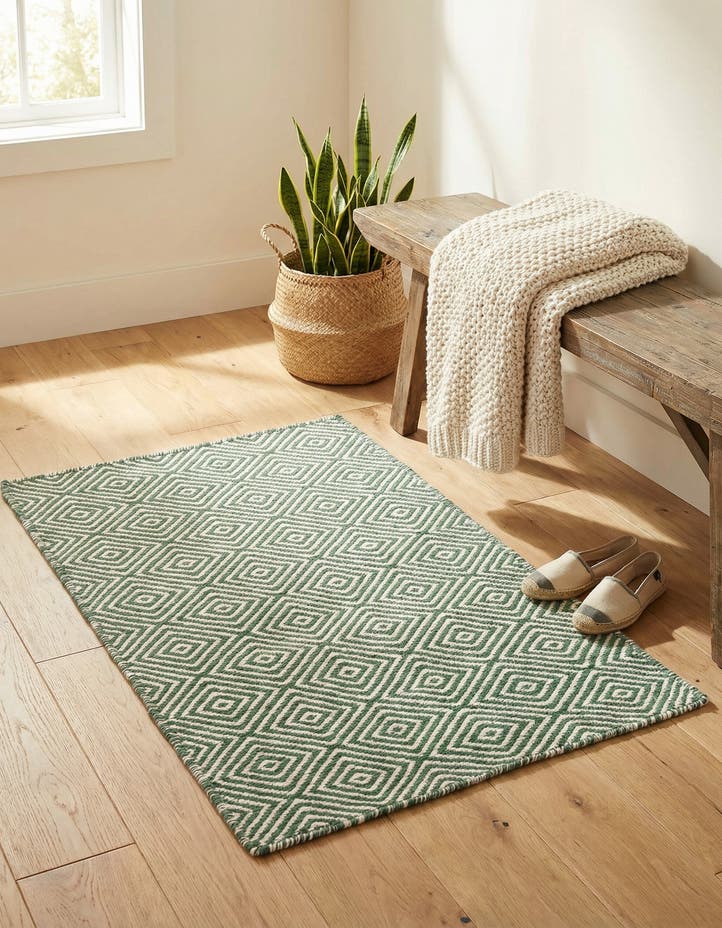 2' x 3' 1 Hand Woven Geo Trellis Flatweave Rug