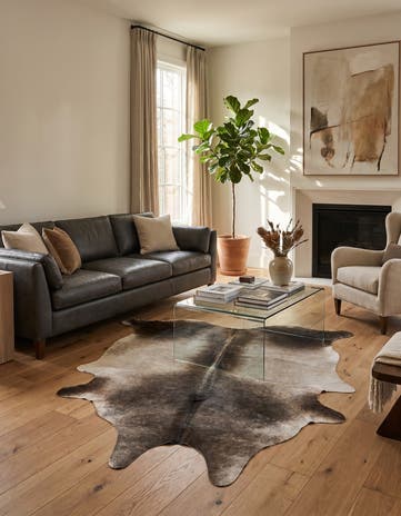 5' 8 x 6' 2 Cowhide Leather Square Rug