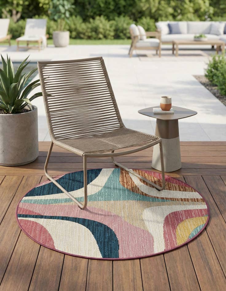 Detail image of 3' x 3' Easy-Clean Modern Indoor / Outdoor Round Rug