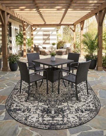 Charcoal Gray Easy-Clean Jill Zarin Dubai Indoor / Outdoor Oval Rug