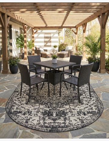 Charcoal Gray Easy-Clean Jill Zarin Dubai Indoor / Outdoor Oval Rug