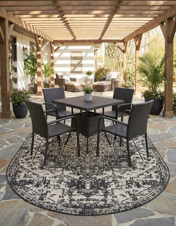 Charcoal Gray Easy-Clean Jill Zarin Dubai Indoor / Outdoor Oval Rug