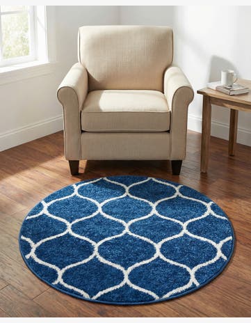 Navy Blue Trellis Frieze Round Rug