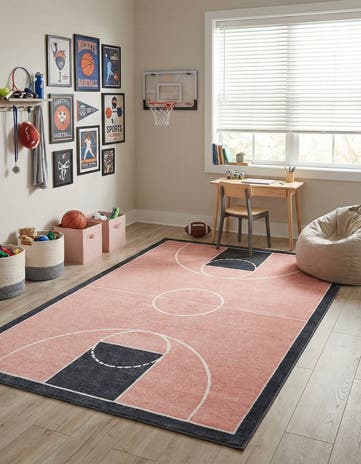 Rose Pink Sports Washable Rug