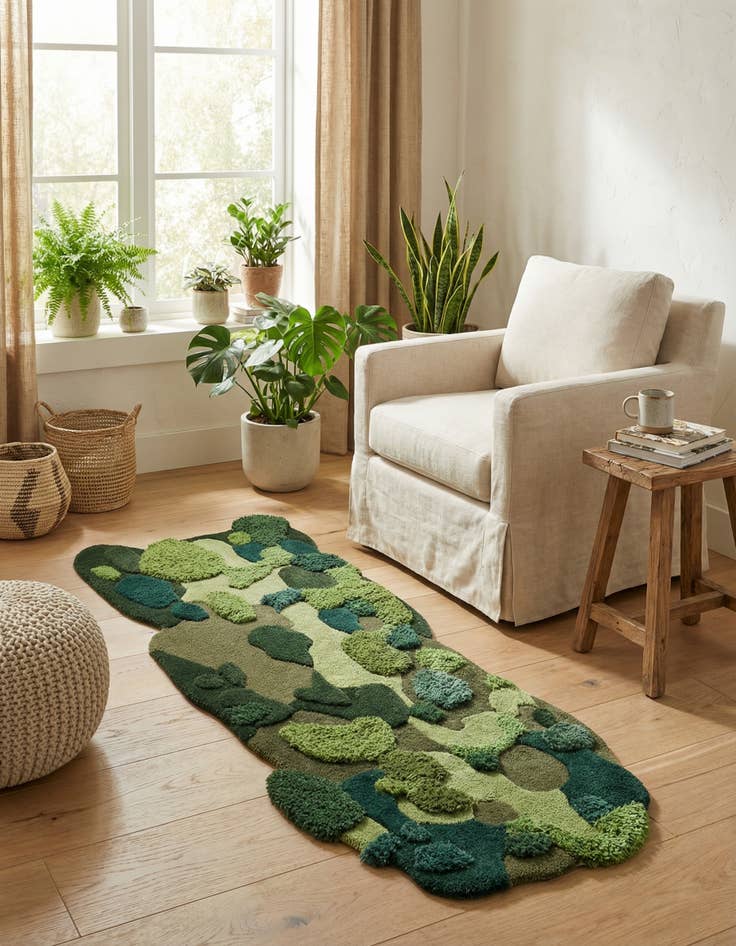 Detail image of 2' x 6' 1 Moss Garden Freeform Rug