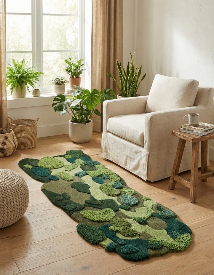 2' x 6' 1 Moss Garden Freeform Rug