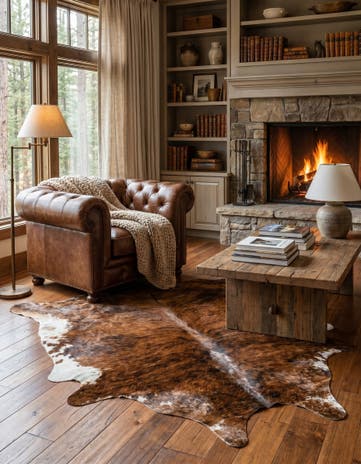 6' 2 x 7' Cowhide Leather Rug