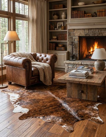6' 2 x 7' Cowhide Leather Rug