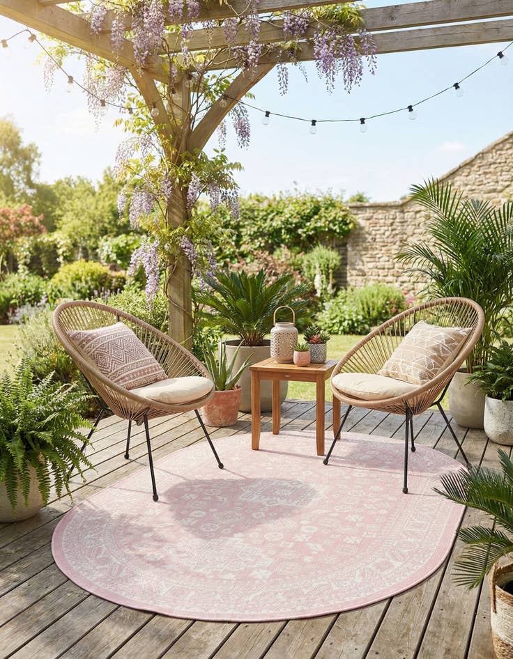 Detail image of 5' 3 x 8'  Washable Aztec Indoor / Outdoor Oval Rug