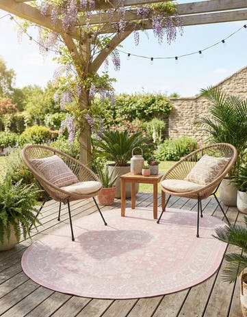Pink Easy-Clean Aztec Indoor / Outdoor Oval Rug