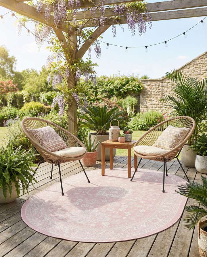 5' 3 x 8' Easy-Clean Aztec Indoor / Outdoor Oval Rug