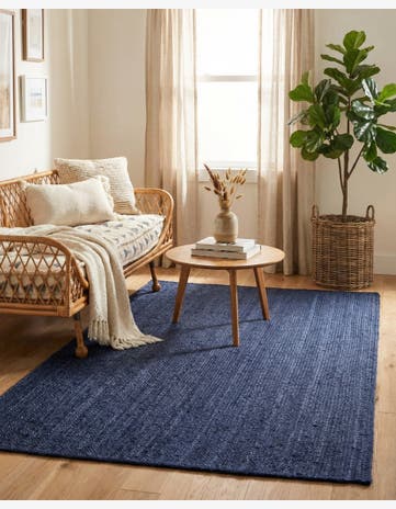 Navy Blue Handmade Braided Jute Rug