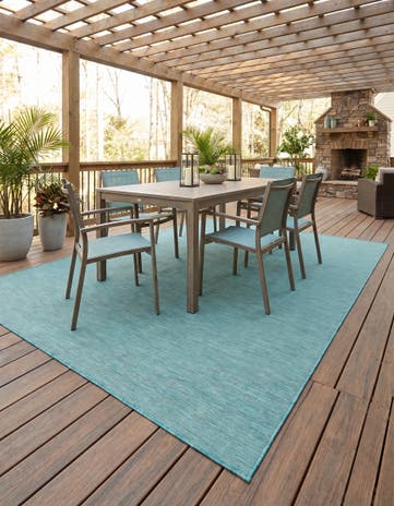 Turquoise Easy-Clean Solid Indoor / Outdoor Rug