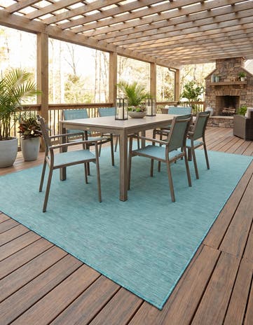 Turquoise Easy-Clean Solid Indoor / Outdoor Rug
