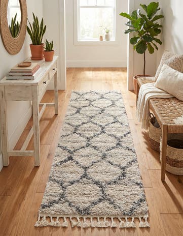 Beige Athena Shag Runner Rug