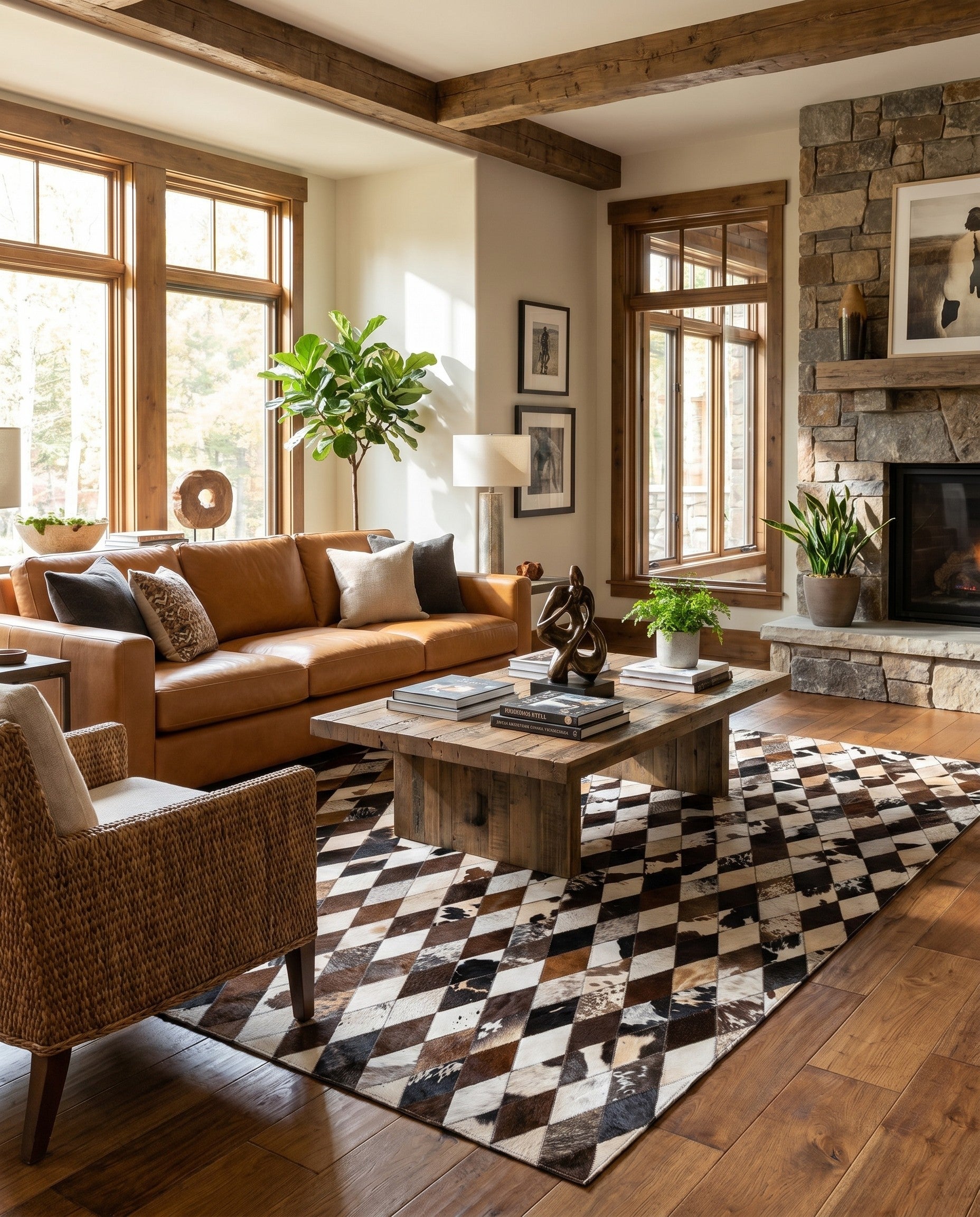 5' 7 x 8' Cowhide Stocks Rug