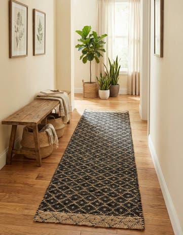 Black Hand Woven Chindi Trellis Runner Rug
